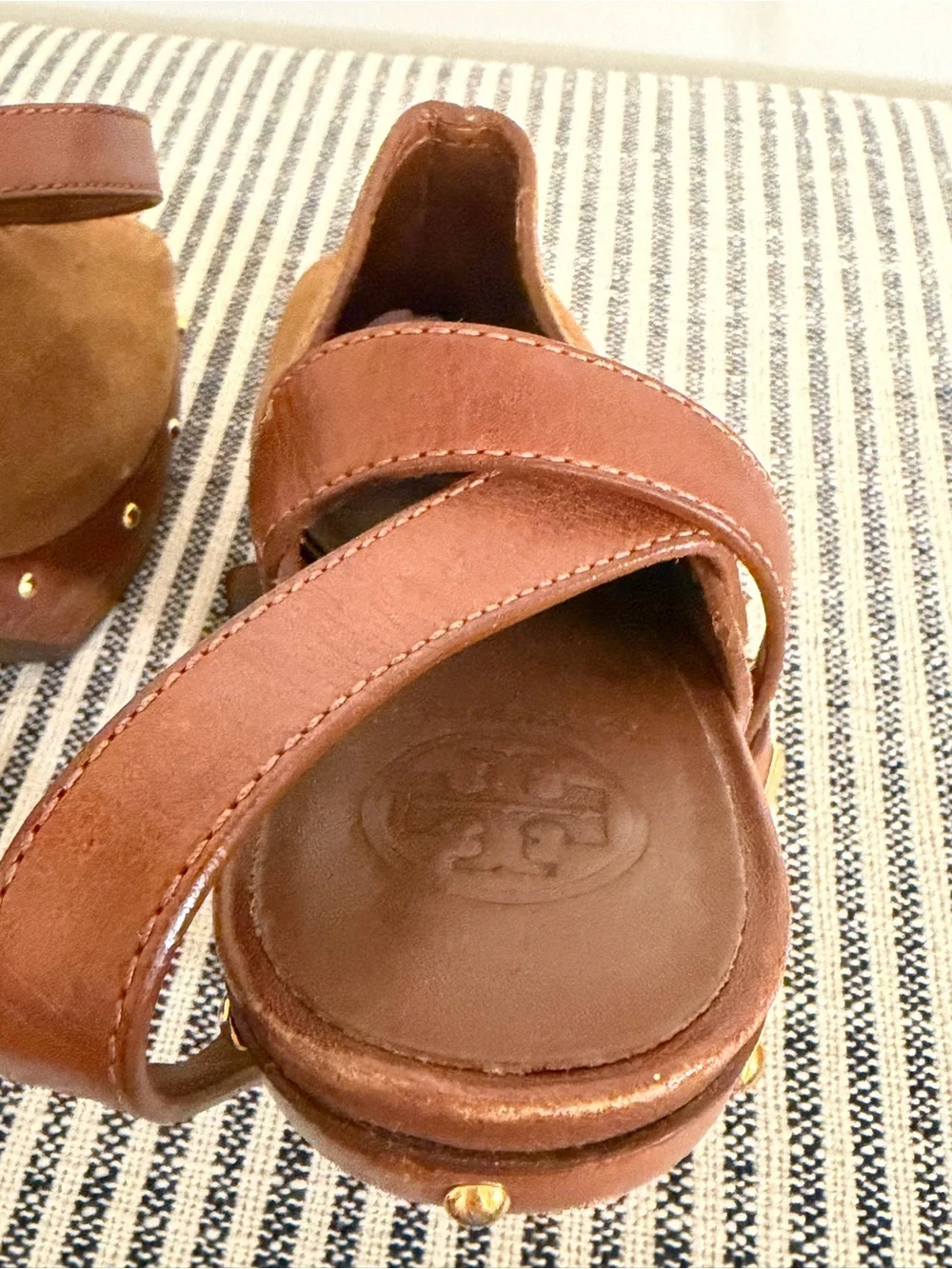 Tory Burch Brown Suede & Leather High Heel Clog Mules